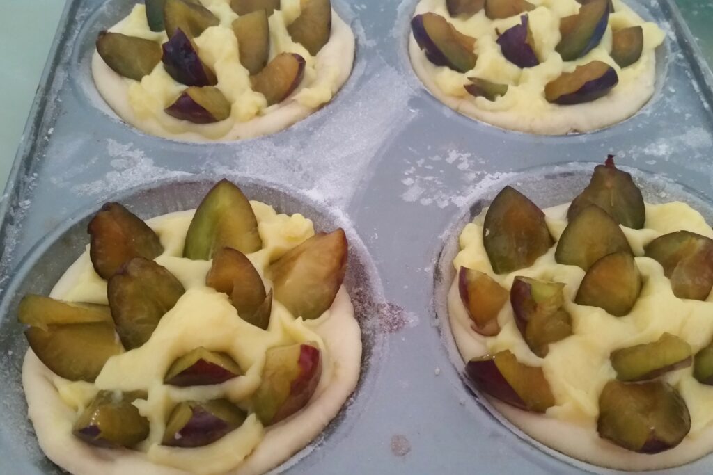 Schnelle kleine Pflaumenstreuseltaler Rezepte-SilkesWelt.de Hefeteigtaler mit Pudding und Zwetschgen