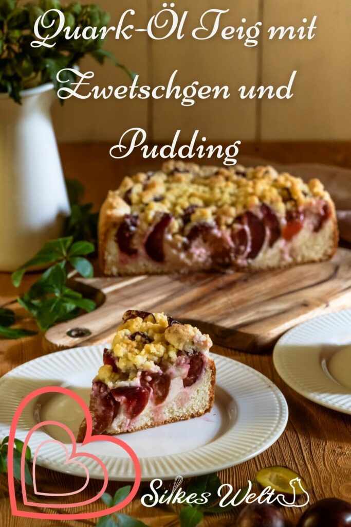 Zwetschgenkuchen mit Pudding und Streuseln