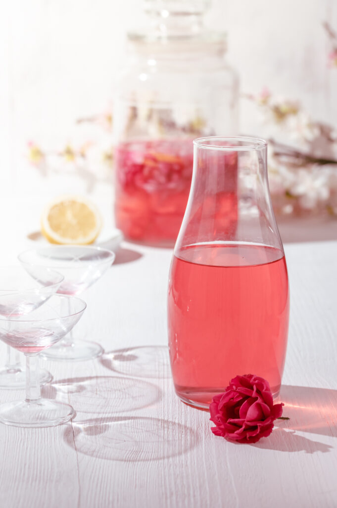 Rosen Sirup für Cocktails, Aperitifs und zum Sekt