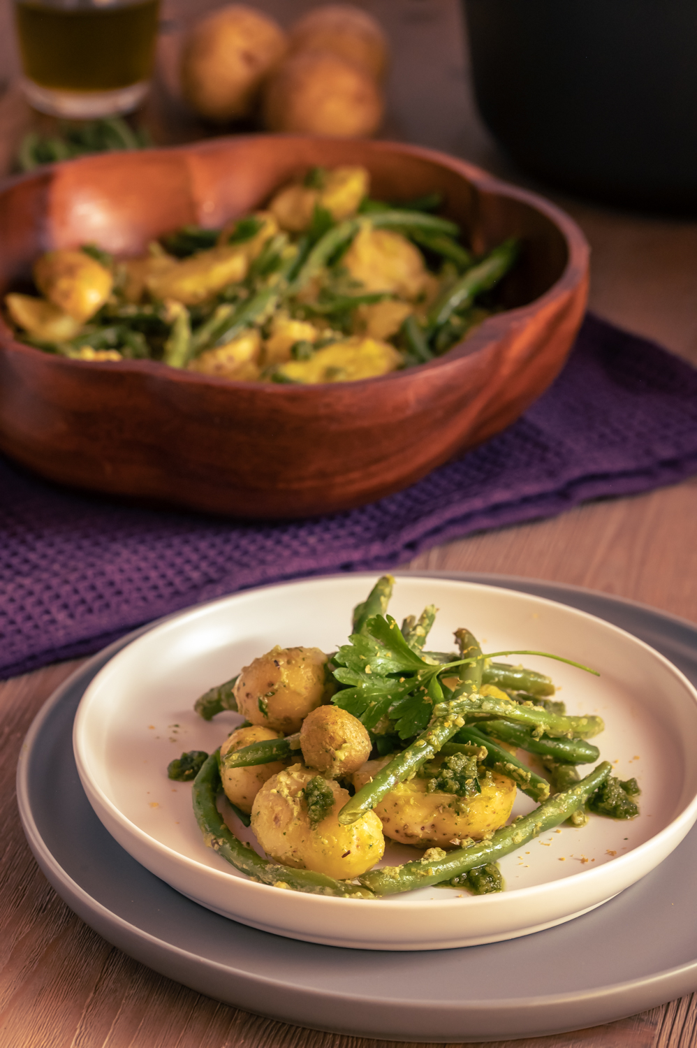 Kartoffelsalat mit grünen Bohnen und Pesto