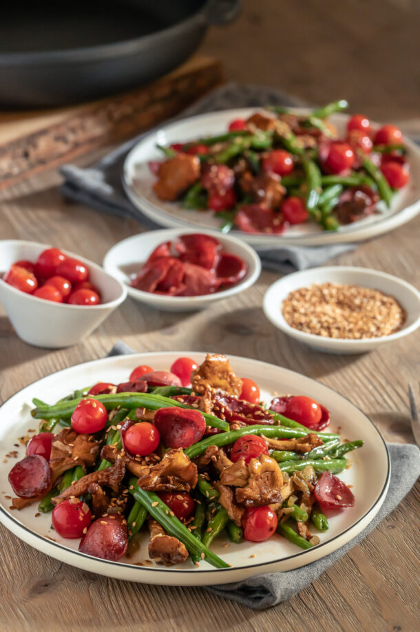 Warmer Bohnensalat mit Pfifferlingen