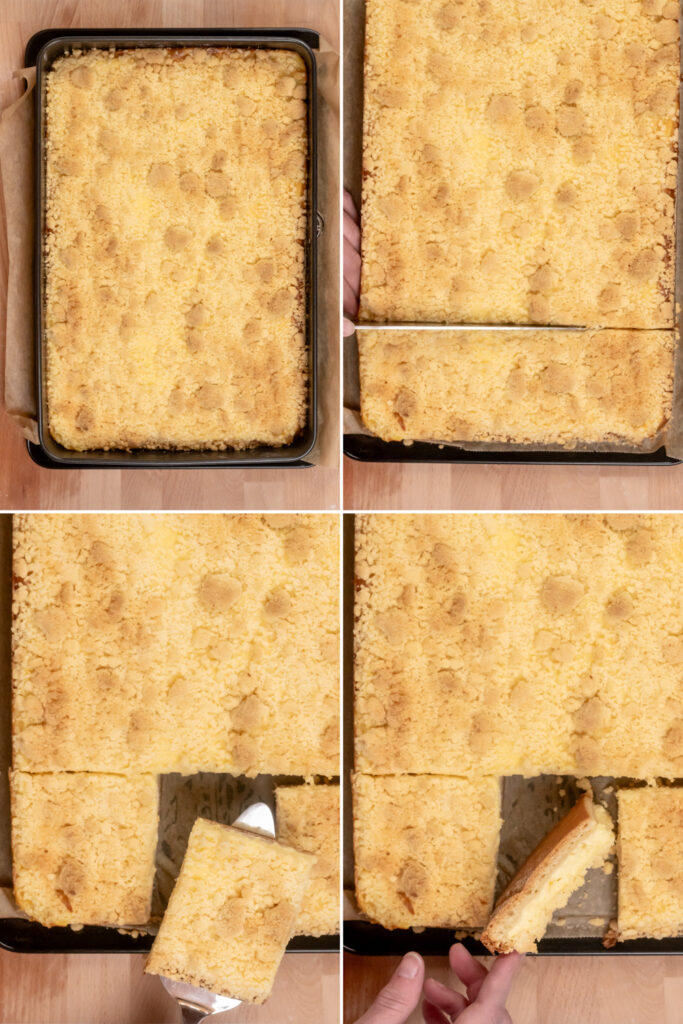Streuselkuchen mit Pudding - Blechkuchen vor dem ersten anschneiden auskühlen lassen