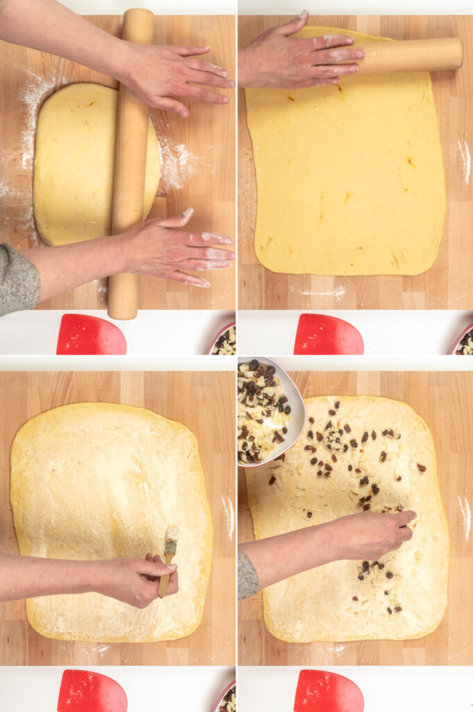 Hefeteig für Osterbrot ausrollen