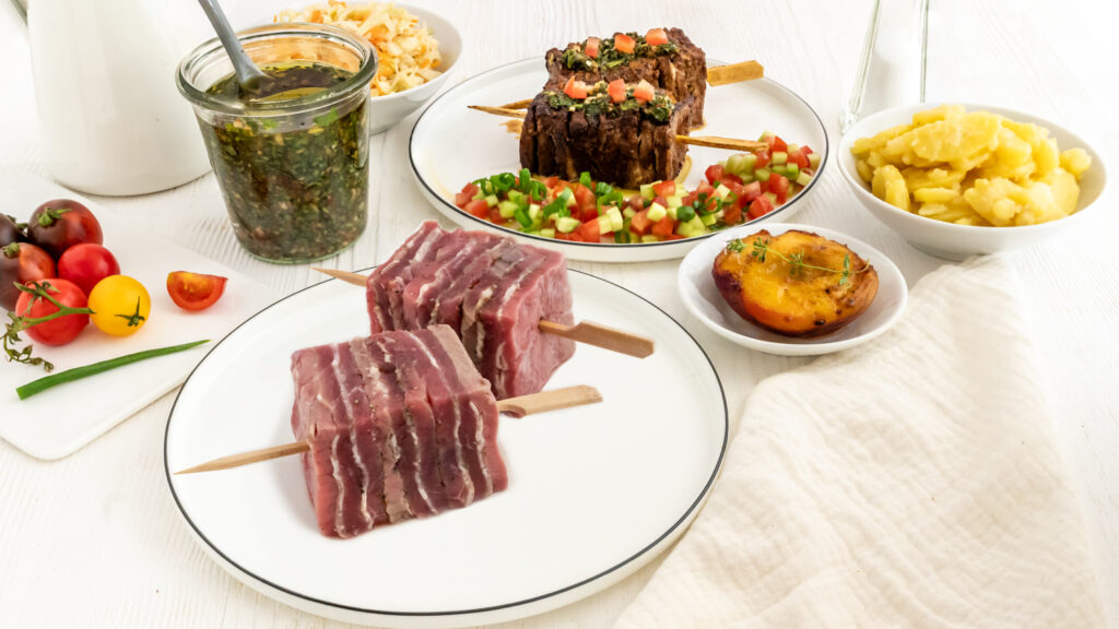 Rouladenspieße, Rindfleischspieße, Rezept für Rindfleisch grillen