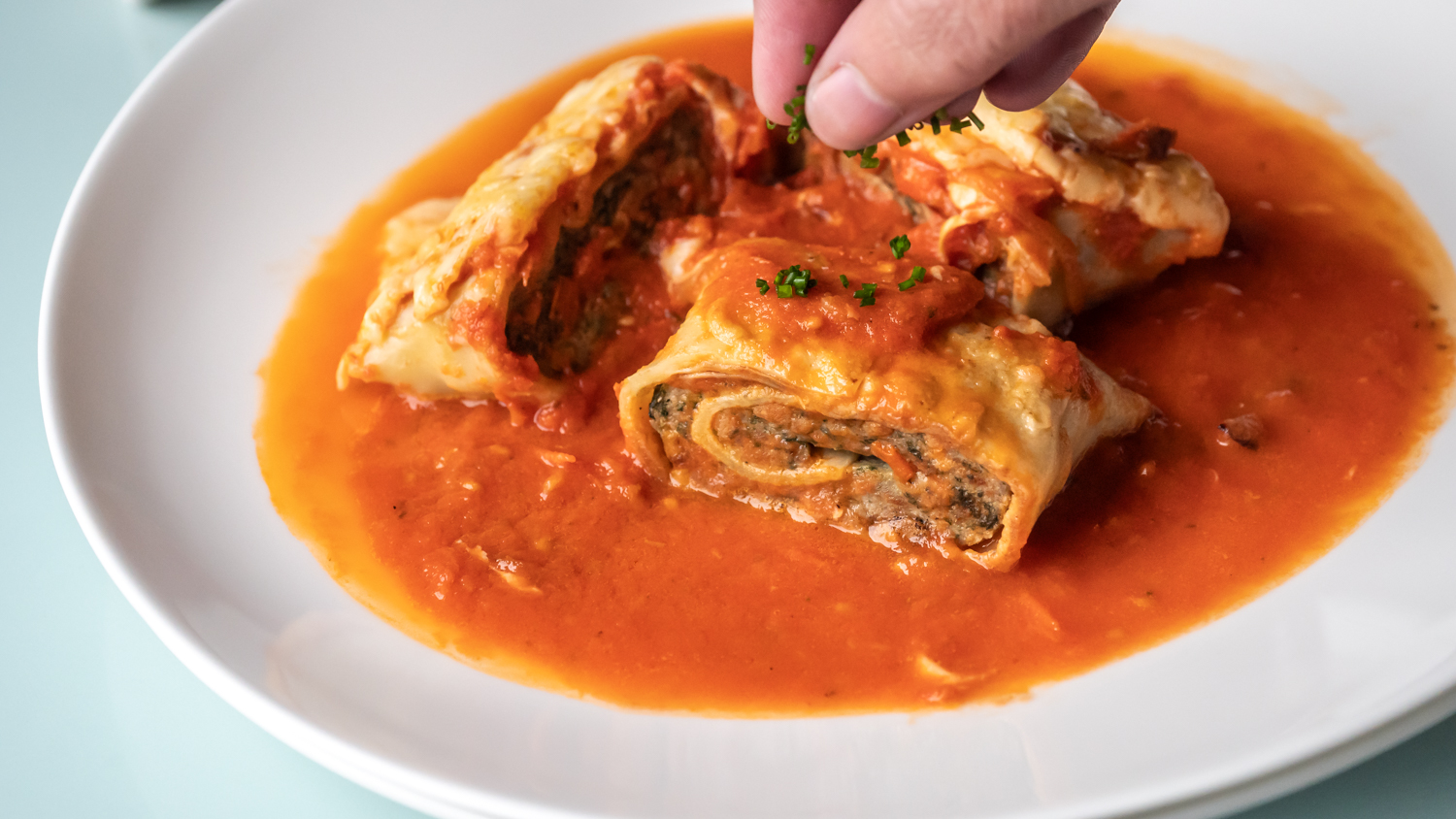 Maultaschen in Tomatensauce