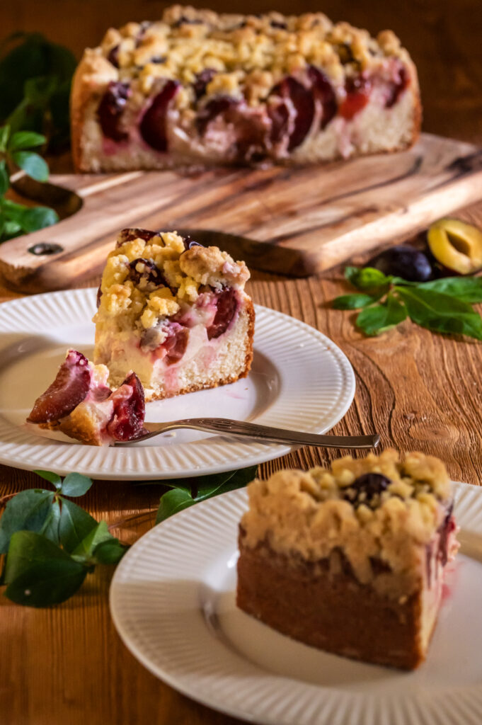 Einfach und schnell einen Zwetschgenkuchen mit Quark-Öl-Teig zubereiten. Mit Pudding und Streuseln ein leckere Kombination.